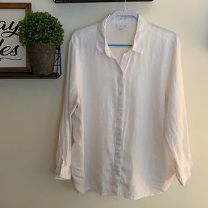 J Jill white linen button down long sleeve